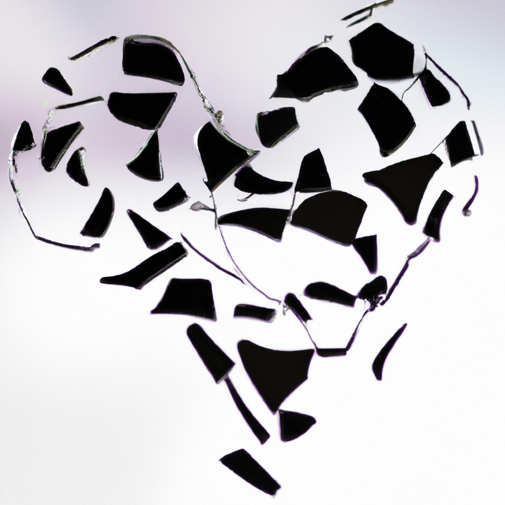 [Photo: A broken heart symbol made of shattered glass, representing the emotional turmoil caused by emotional infidelity.]. Sigma 85 mm f/1.4. No text.