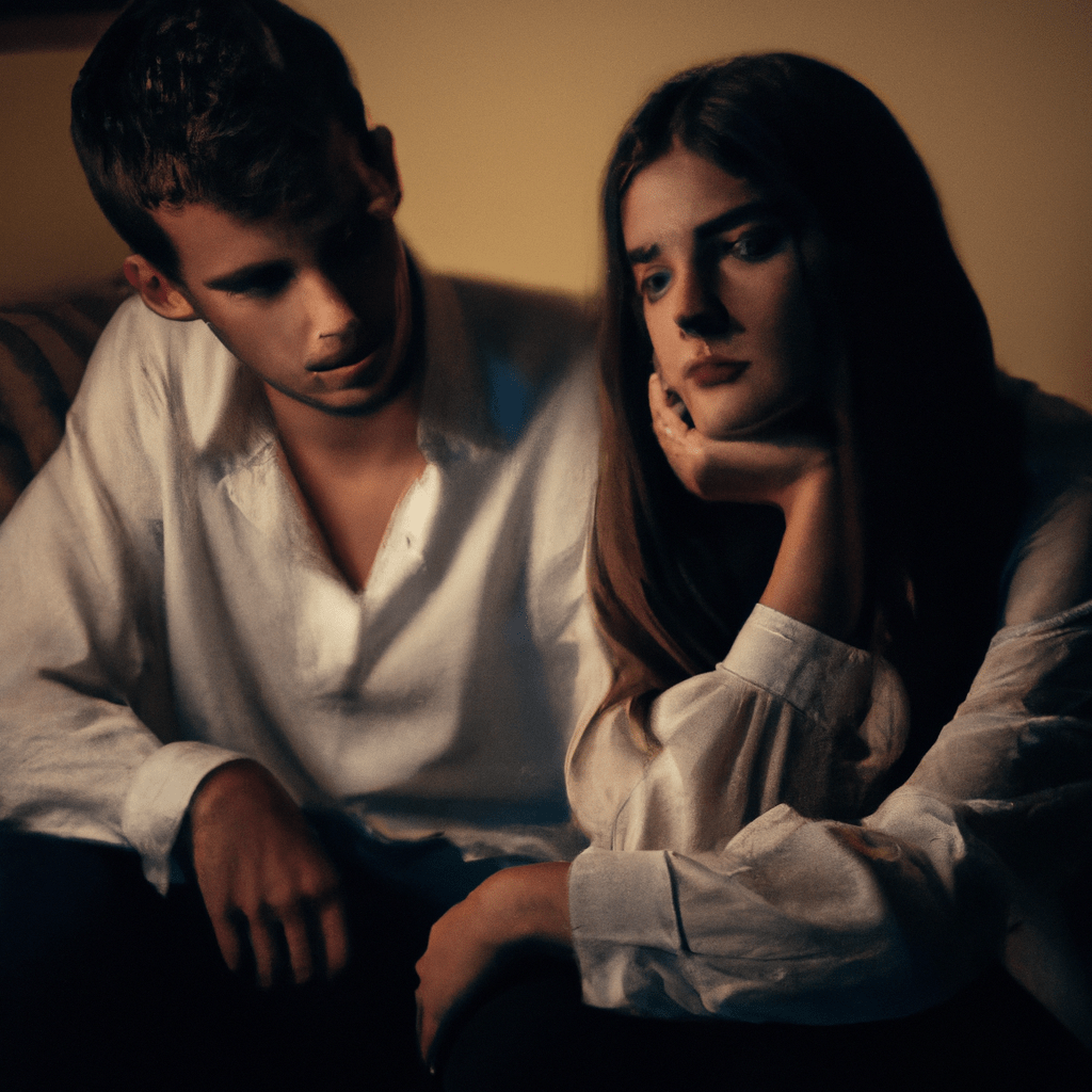 2 - A photo of a couple sitting in silence, their eyes filled with sadness and distance. The photo depicts the aftermath of infidelity, highlighting the lack of trust and emotional connection in their relationship. Sigma 85 mm f/1.4. No text.. Sigma 85 mm f/1.4. No text.