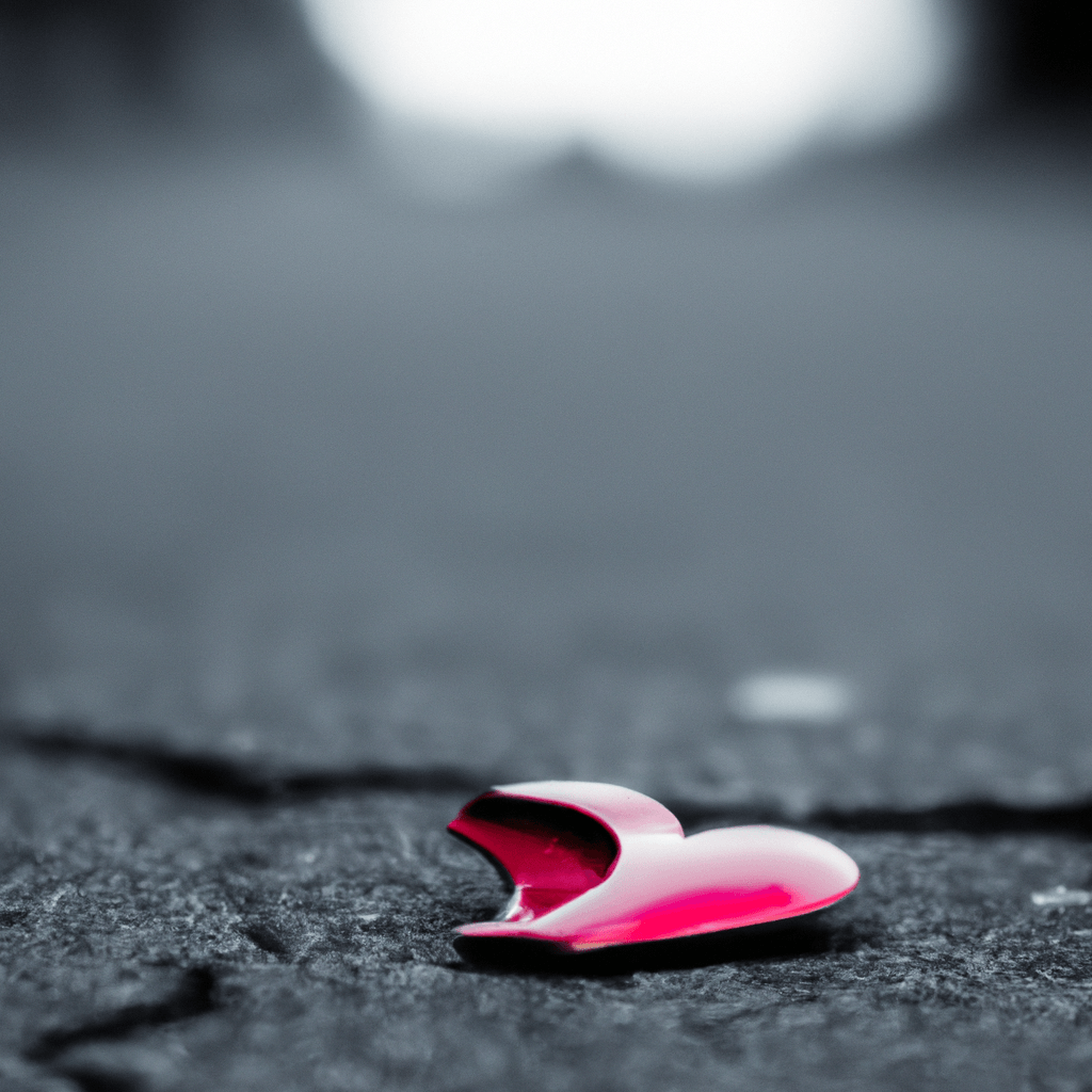 [Insert picture description here:] A shattered heart lying on the ground, symbolizing the pain and betrayal caused by discovering a partner's infidelity.. Sigma 85 mm f/1.4. No text.