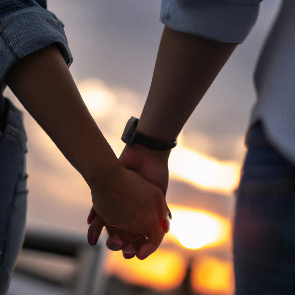 A close-up of a couple holding hands and enjoying a lovely sunset, demonstrating the importance of trust and communication in preventing infidelity. Canon 35mm f/1.4. No text.. Sigma 85 mm f/1.4. No text.